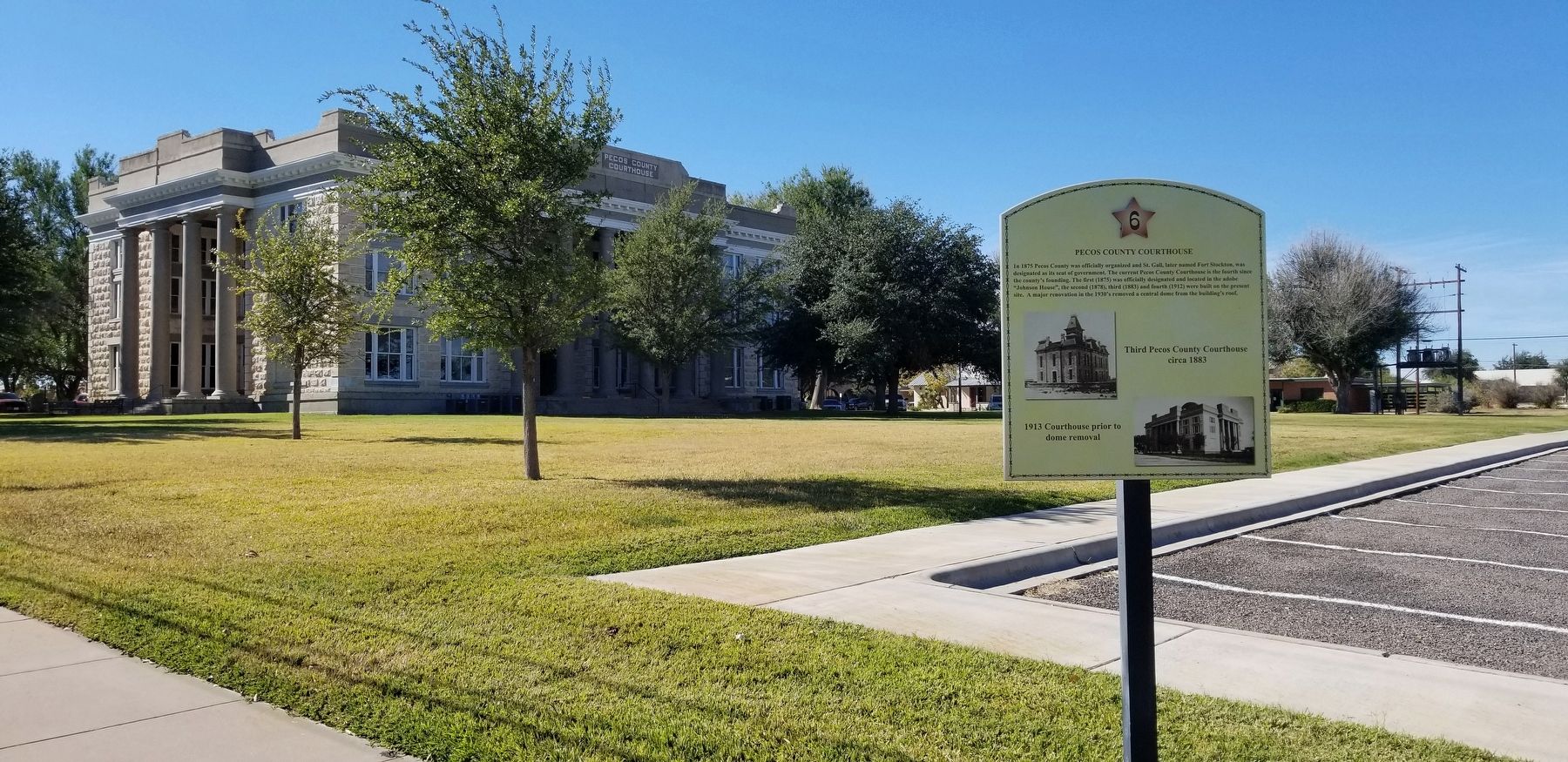 The Pecos County Courthouse and Marker image. Click for full size.