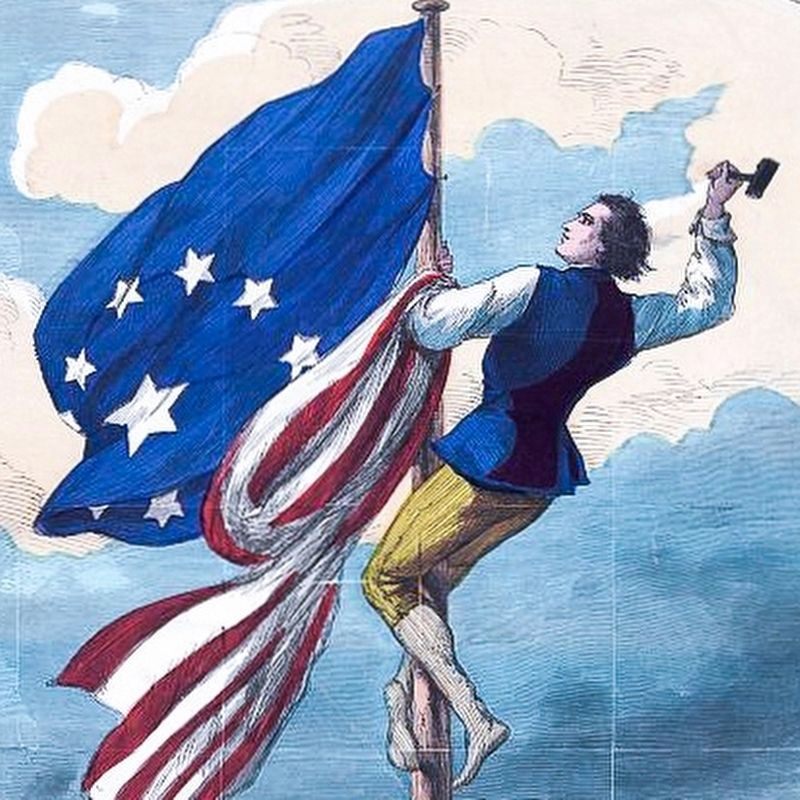 Artist's Depiction of American Sailor David Van Arsdale Hoisting the American Colors image. Click for full size.