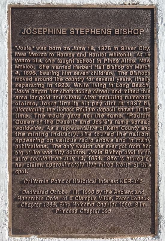 Josephine Stephens Bishop Marker. Click for full size. Josephine Stephens Bishop Marker image. Click for full size.