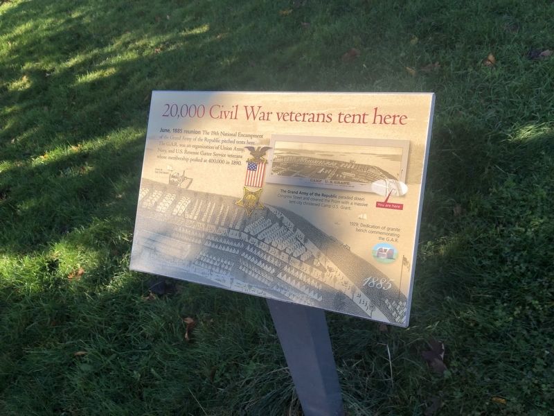 20,000 Civil War veterans tent here Marker image. Click for full size.