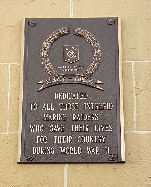 Lobby interior: Marine Raider WWII Memorial plaque image. Click for full size.