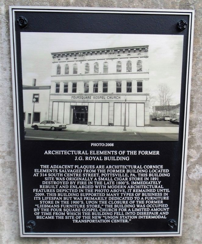 Architectural Elements of the Former J.G. Royal Building Marker image. Click for full size.