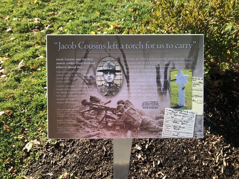 "Jacob Cousins left a torch for us to carry" Marker image. Click for full size.