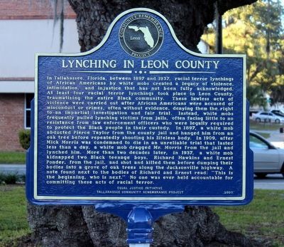 Lynching In Leon County side of marker image. Click for full size.