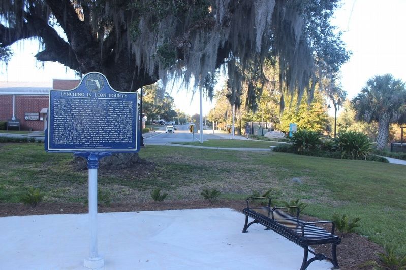 Lynching in America/Lynching In Leon County marker, looking north up South Meridian image. Click for full size.