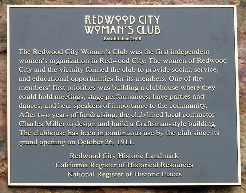 Redwood City Woman’s Club Marker image. Click for full size.