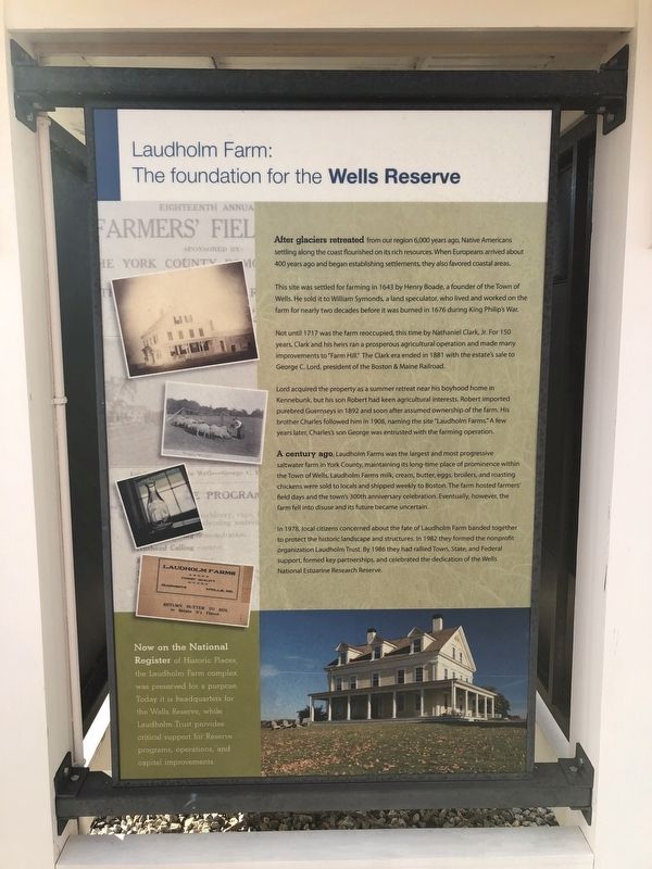 Laudholm Farm: The foundation of the Wells Reserve Marker image. Click for full size.