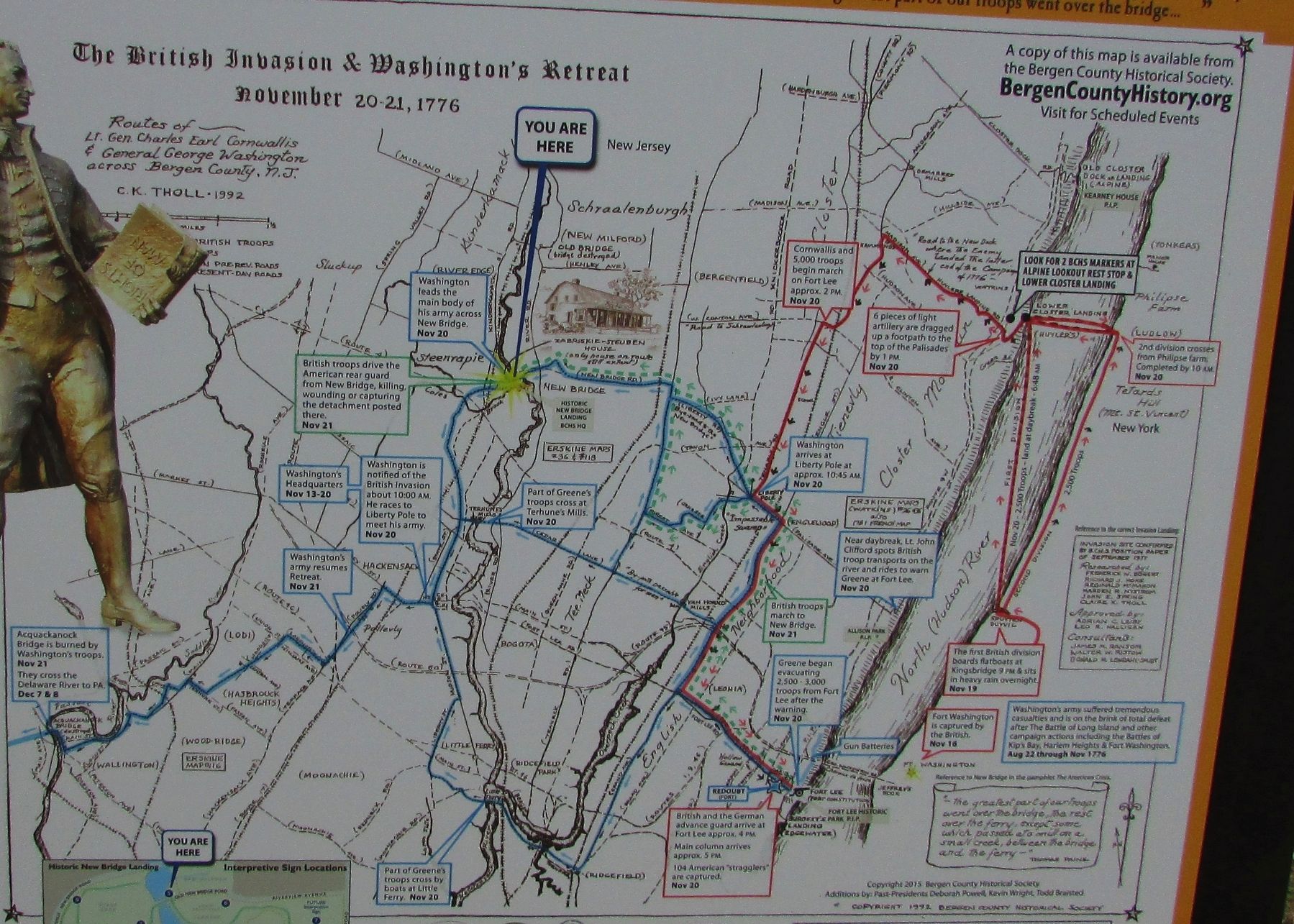 Closeup of British Invasion & Washington's Retreat map image. Click for full size.
