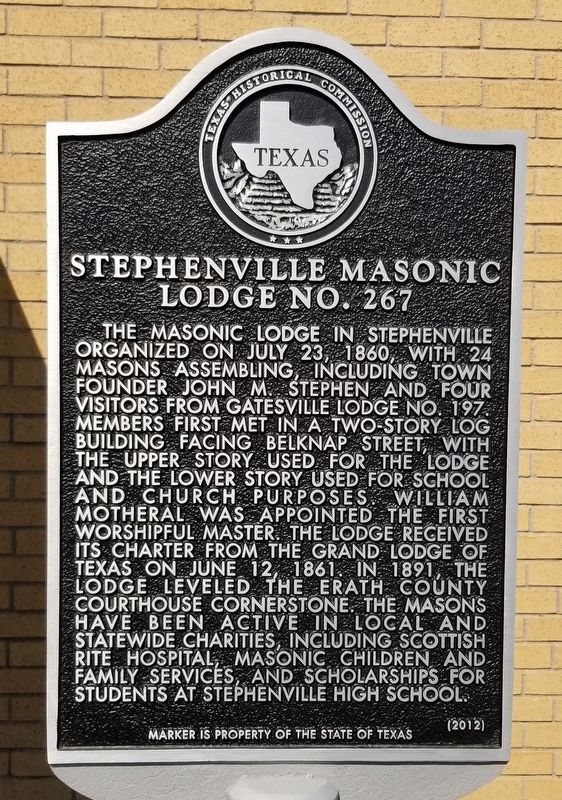 Stephenville Masonic Lodge No. 267 Marker image. Click for full size.