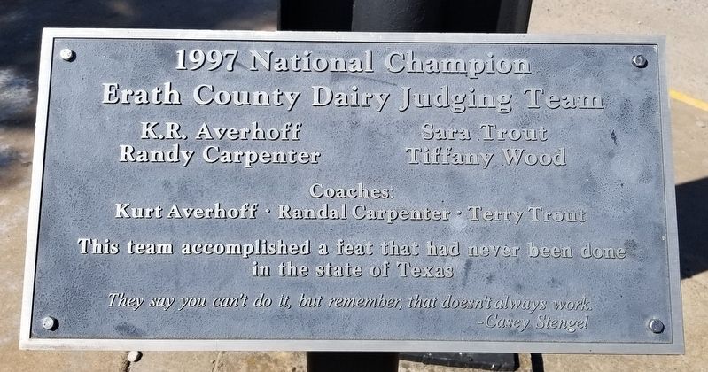 1997 National Champion Erath County Dairy Judging Team Marker image. Click for full size.