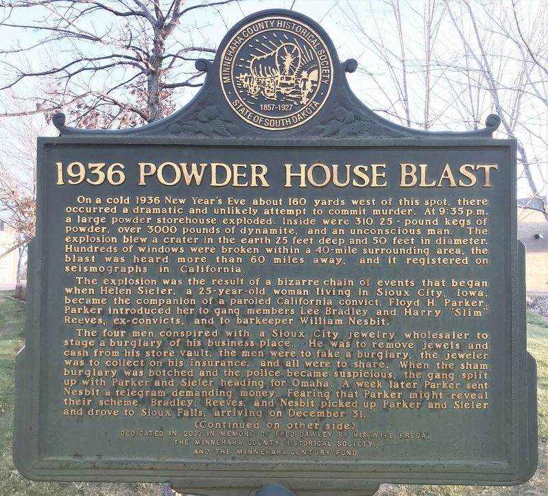 1936 Powder House Blast Marker. Click for full size. 1936 Powder House Blast Marker image. Click for full size.