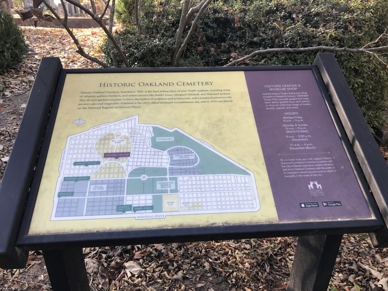 Historic Oakland Cemetery Marker. Click for full size. Historic Oakland Cemetery Marker image. Click for full size.