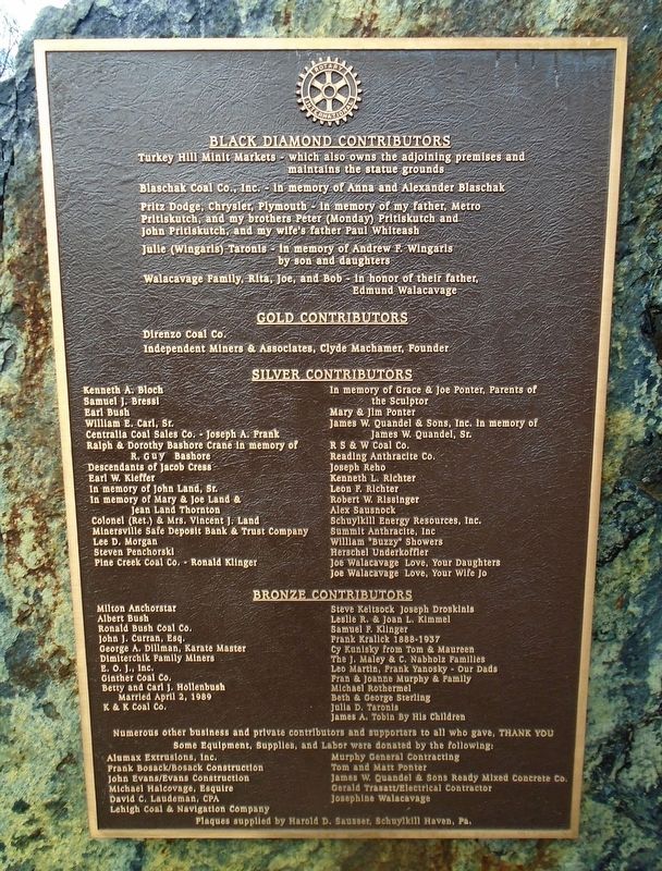Coal Miners' Statue Contributors Marker. Click for full size. Coal Miners' Statue Contributors Marker image. Click for full size.