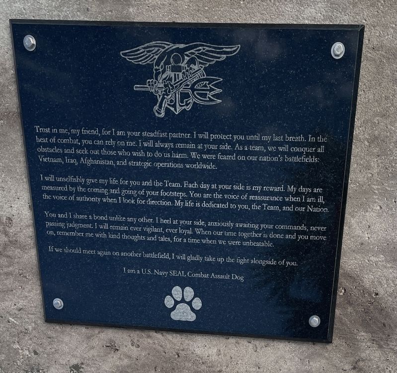 U.S. Navy Combat Assault Dog Marker (Side2). Click for full size. U.S. Navy Combat Assault Dog Marker (Side2) image. Click for full size.