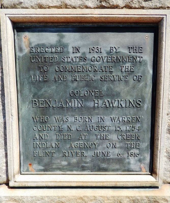 Colonel Benjamin Hawkins Marker<br>(<i>south panel</i>) image. Click for full size.