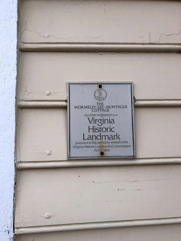 Virginia Historic Landmark plaque for the Wormeley-Lee-Montague Cottage. Click for full size. Virginia Historic Landmark plaque for the Wormeley-Lee-Montague Cottage image. Click for full size.