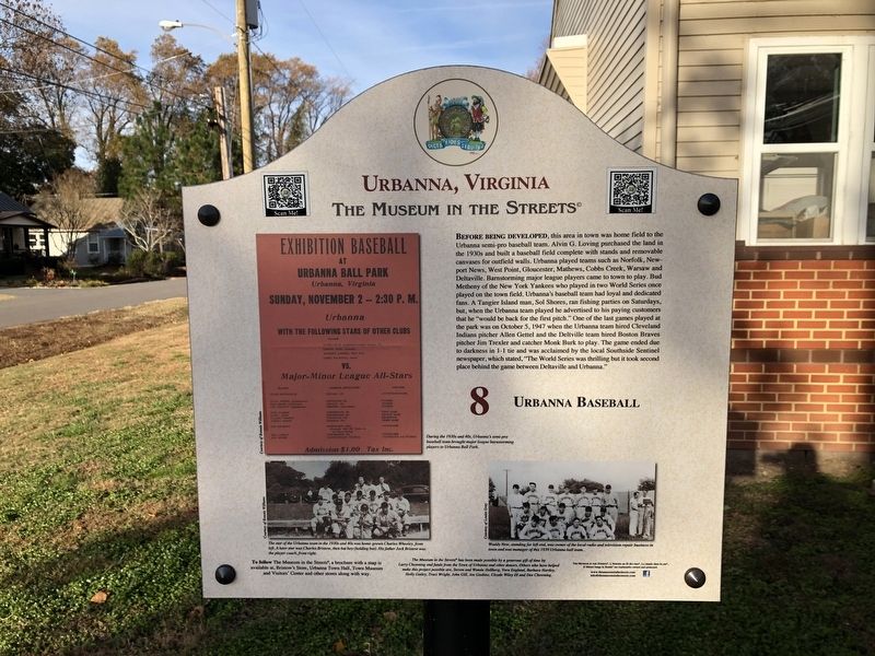Urbanna Baseball Marker image. Click for full size.