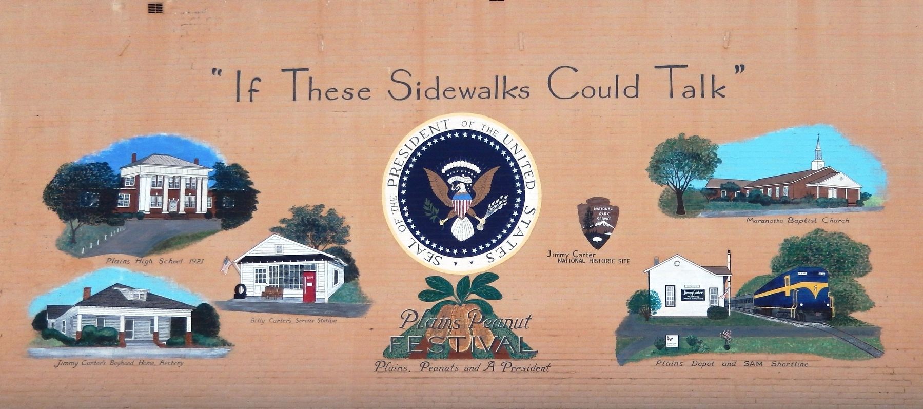 If These Sidewalks Could Talk Mural<br>(<i>east wall of Plains Pharmacy</i>) image. Click for full size.