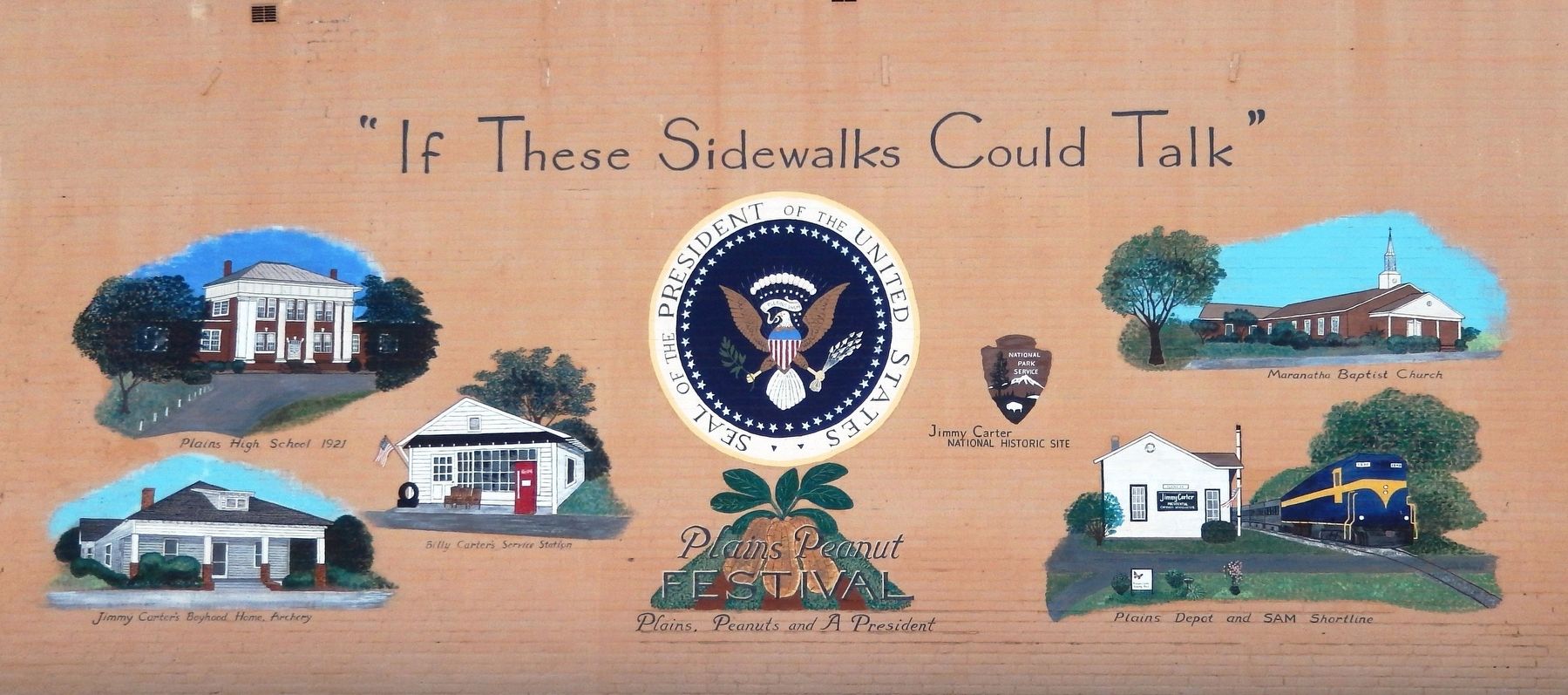 �If These Sidewalks Could Talk� Mural<br>(<i>east wall of Plains Pharmacy</i>) image. Click for full size.