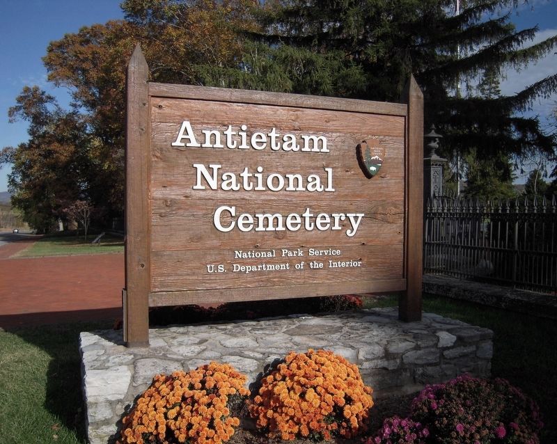 Antietam National Cemetery Entrance Sign image. Click for full size.