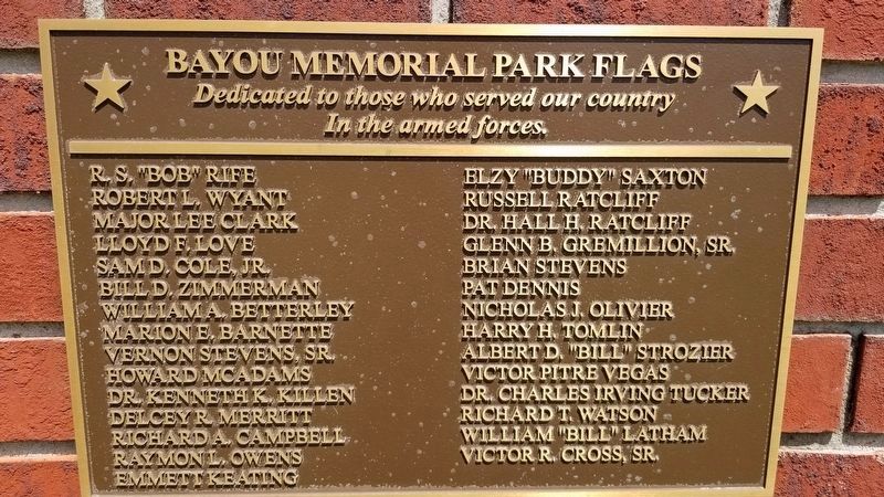 Bayou Memorial Park Flags Marker - 1st Plaque image. Click for full size.