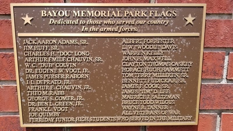 Bayou Memorial Park Flags Marker - 2nd Plaque image. Click for full size.