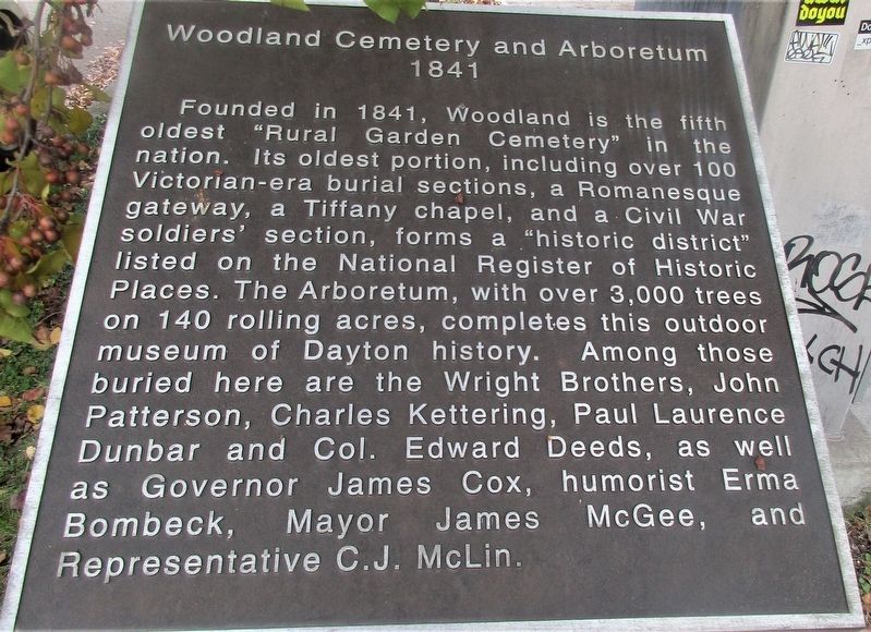 Woodland Cemetery and Arboretum Marker image. Click for full size.