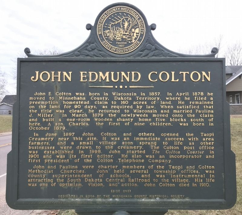 John Edmund Colton / Founding of Colton Marker <i>(Side one)</i> image. Click for full size.