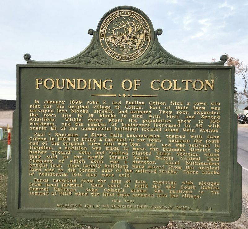 John Edmund Colton / Founding of Colton Marker <i>(Side two)</i> image. Click for full size.