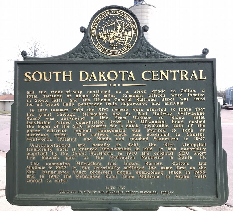 South Dakota Central Marker <i>(Side two)</i> image. Click for full size.