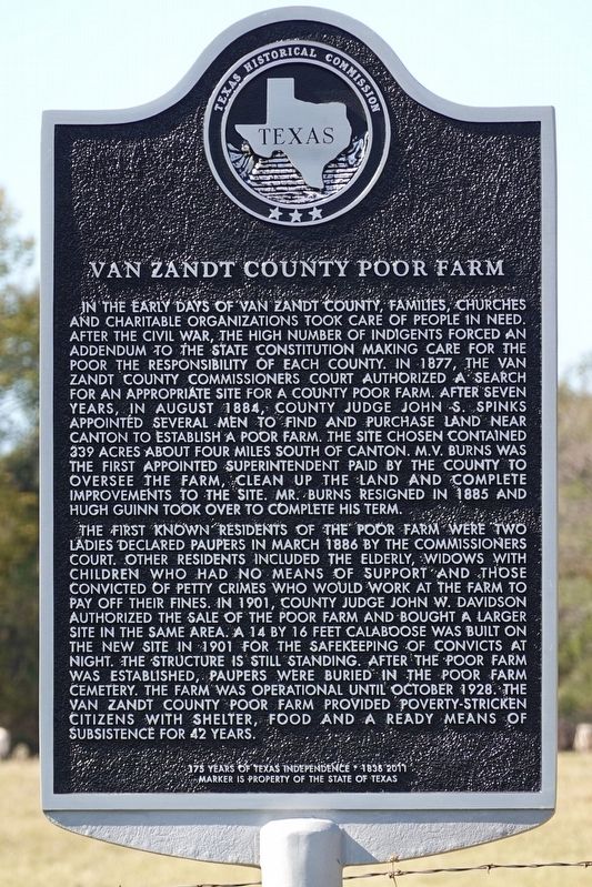 Van Zandt County Poor Farm Marker image. Click for full size.