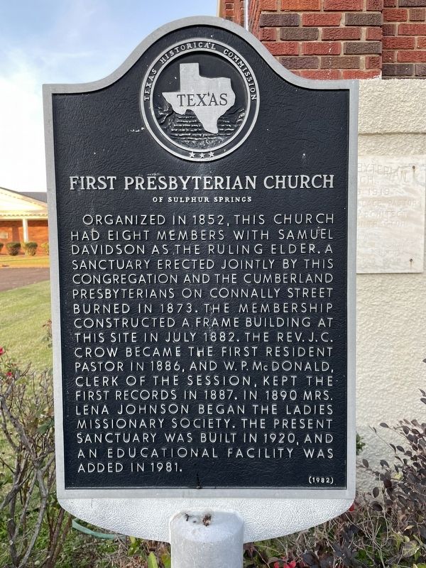 First Presbyterian Church of Sulphur Springs Marker image. Click for full size.