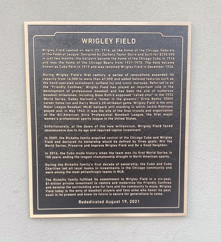 Wrigley Field Marker image. Click for full size.