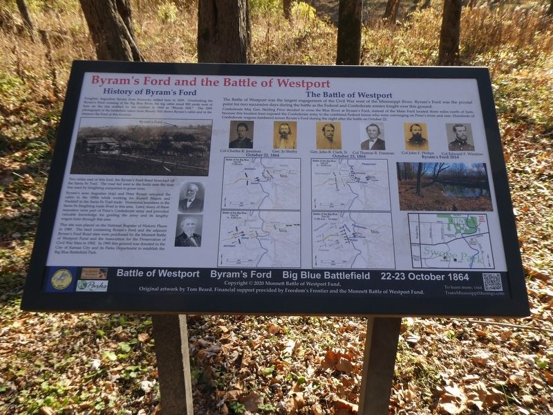 Byram's Ford and the Battle of Westport Marker image. Click for full size.