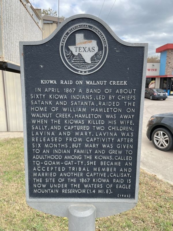Kiowa Raid on Walnut Creek Marker image. Click for full size.