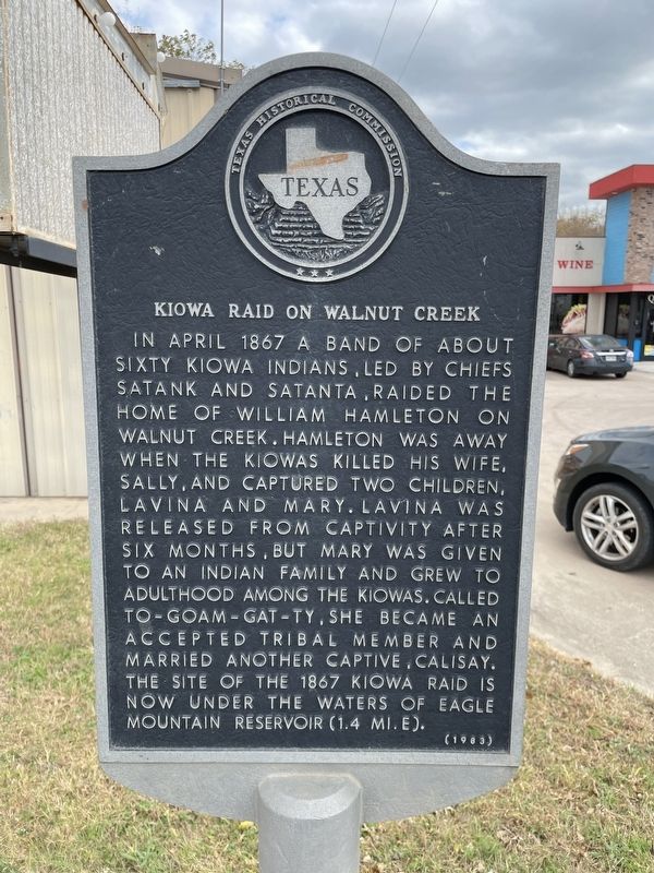 Kiowa Raid on Walnut Creek Marker. Click for full size. Kiowa Raid on Walnut Creek Marker image. Click for full size.