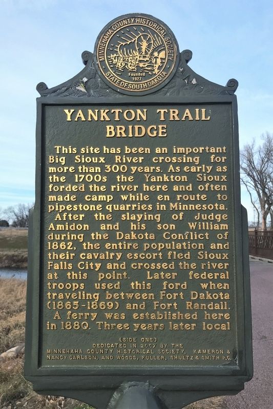 Yankton Trail Bridge Marker <i>(Side one)</i> image. Click for full size.