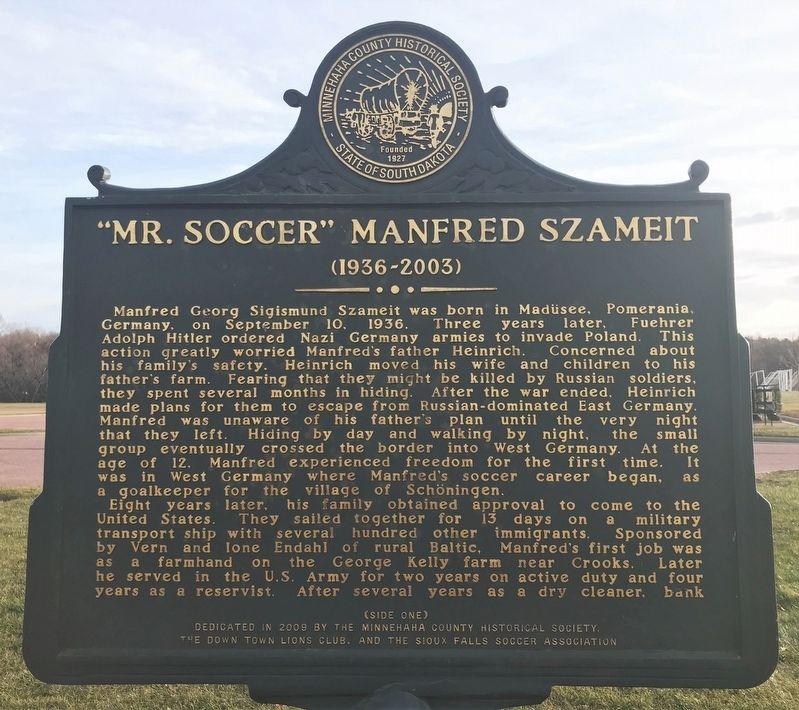 "Mr. Soccer" Manfred Szameit Marker <i>(Side one)</i> image. Click for full size.