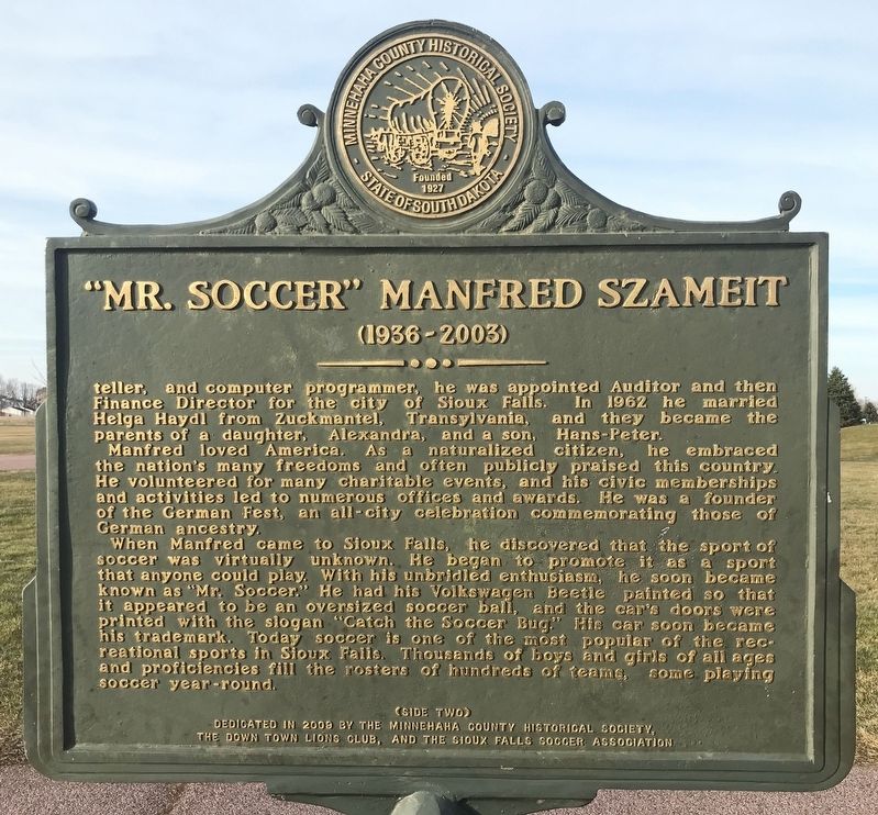 "Mr. Soccer" Manfred Szameit Marker <i>(Side two)</i> image. Click for full size.