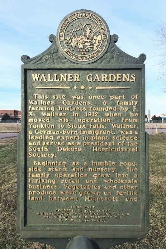 Wallner Gardens Marker <i>(Side one)</i> image. Click for full size.