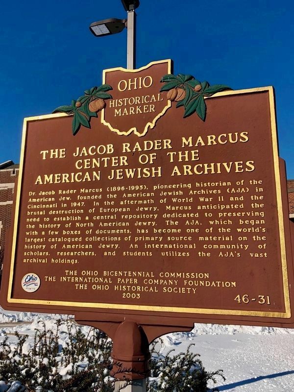 The Jacob Rader Marcus Center of the American Jewish Archives Marker image. Click for full size.