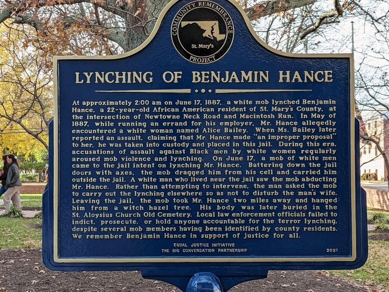 Lynching of Benjamin Hance marker image. Click for full size.