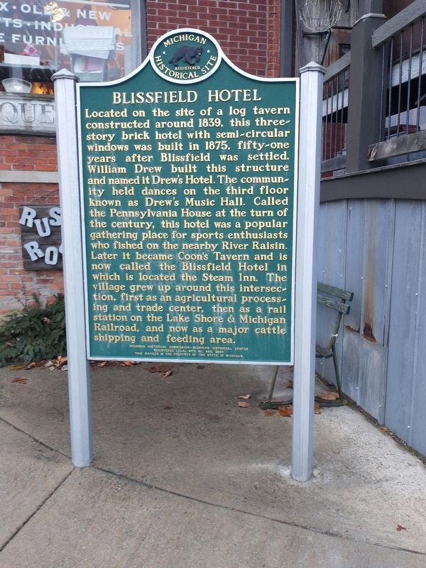 Blissfield Hotel Marker image. Click for full size.