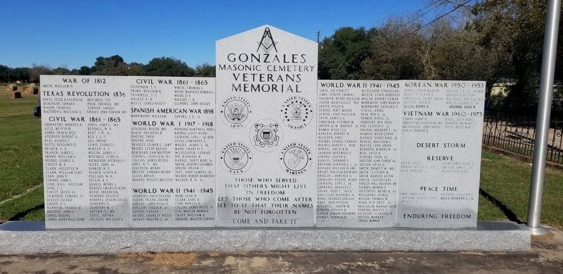 Gonzales Masonic Cemetery Veterans Memorial image. Click for full size.