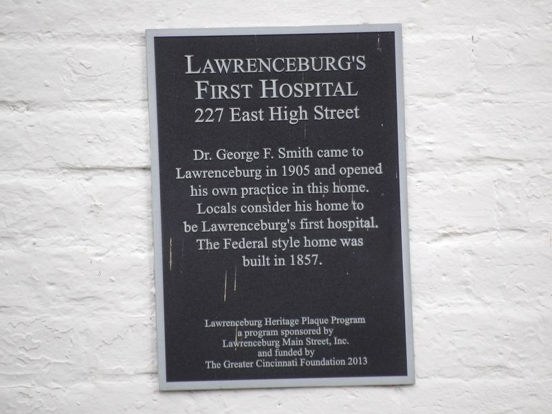 Lawrenceburg's First Hospital Marker image. Click for full size.