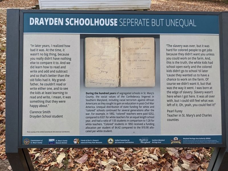 Drayden Schoolhouse - Separate But Unequal Marker. Click for full size. Drayden Schoolhouse - Separate But Unequal Marker image. Click for full size.
