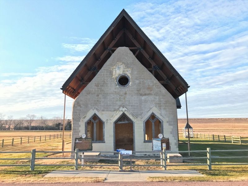 Fort Randall Marker and Historic Church, from the southeast. Click for full size. Fort Randall Marker and Historic Church, from the southeast image. Click for full size.