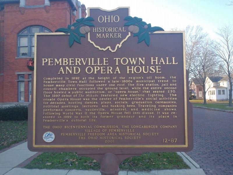 Pemberville Town Hall and Opera House Marker image. Click for full size.