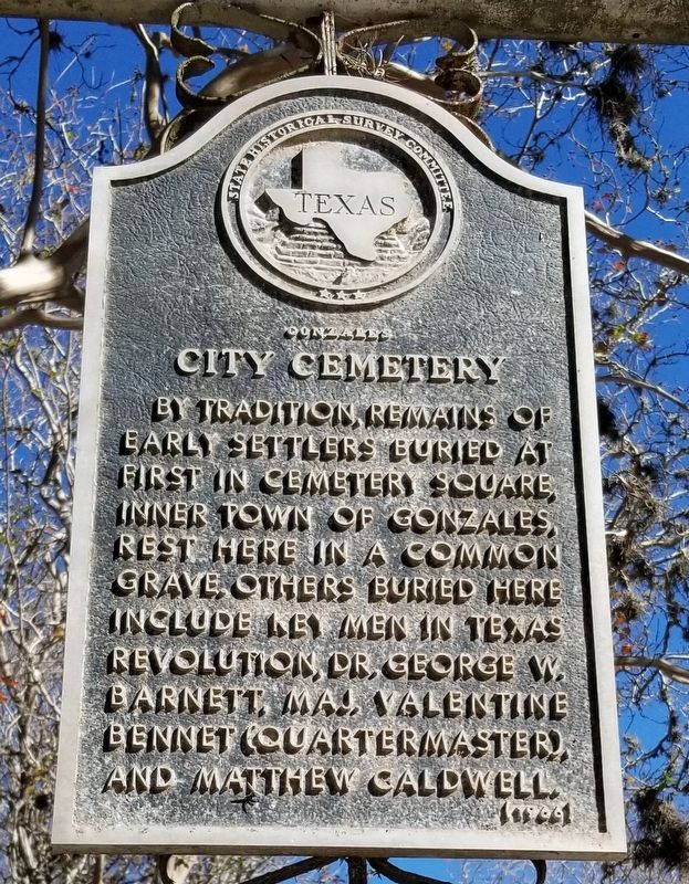 Gonzales City Cemetery Marker. Click for full size. Gonzales City Cemetery Marker image. Click for full size.