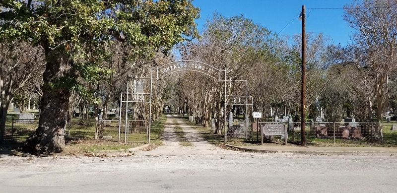 The view of the main entrance to the Gonzales City Cemetery. Click for full size. The view of the main entrance to the Gonzales City Cemetery image. Click for full size.